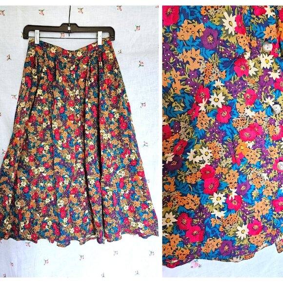 Size S Vintage 1990s Liz Sport Cotton Front Button Skirt - Picture 1 of 11